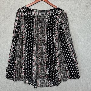 Torrid Shirt Women 0 Black Rayon Long Sleeve Floral Tunic Casual Lightweight